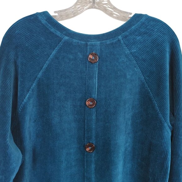 Soft Surroundings Women M Blue Tunic Top Velour Corduroy Button Back Long Sleeve - Picture 5 of 12